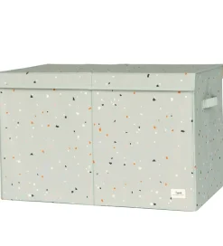 3 Sprouts Opbevaringskasse m. Låg- 63x38x39 cm - Terrazzo/Grøn