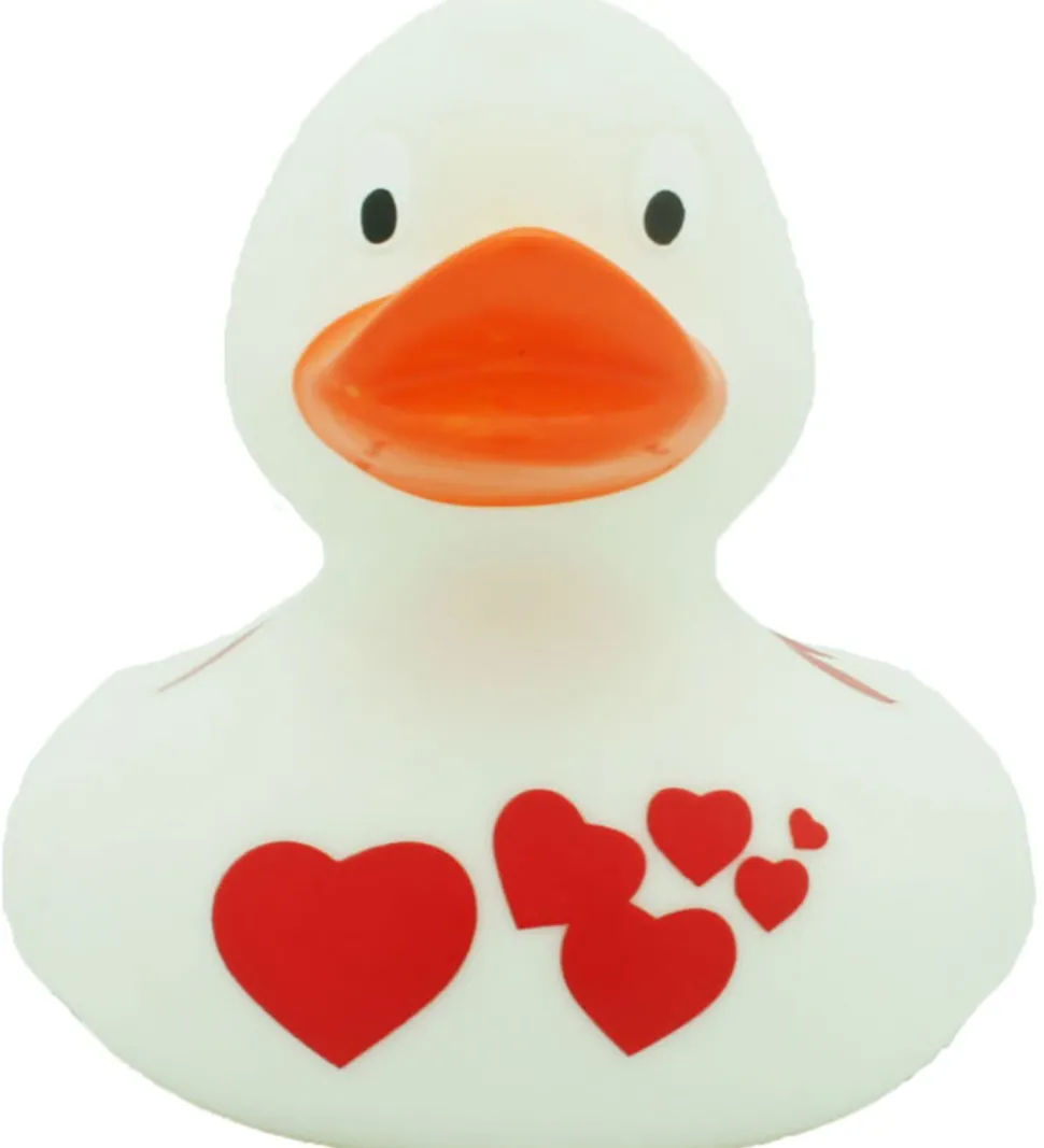 Badeand - Hvid m. Røde Hjerter