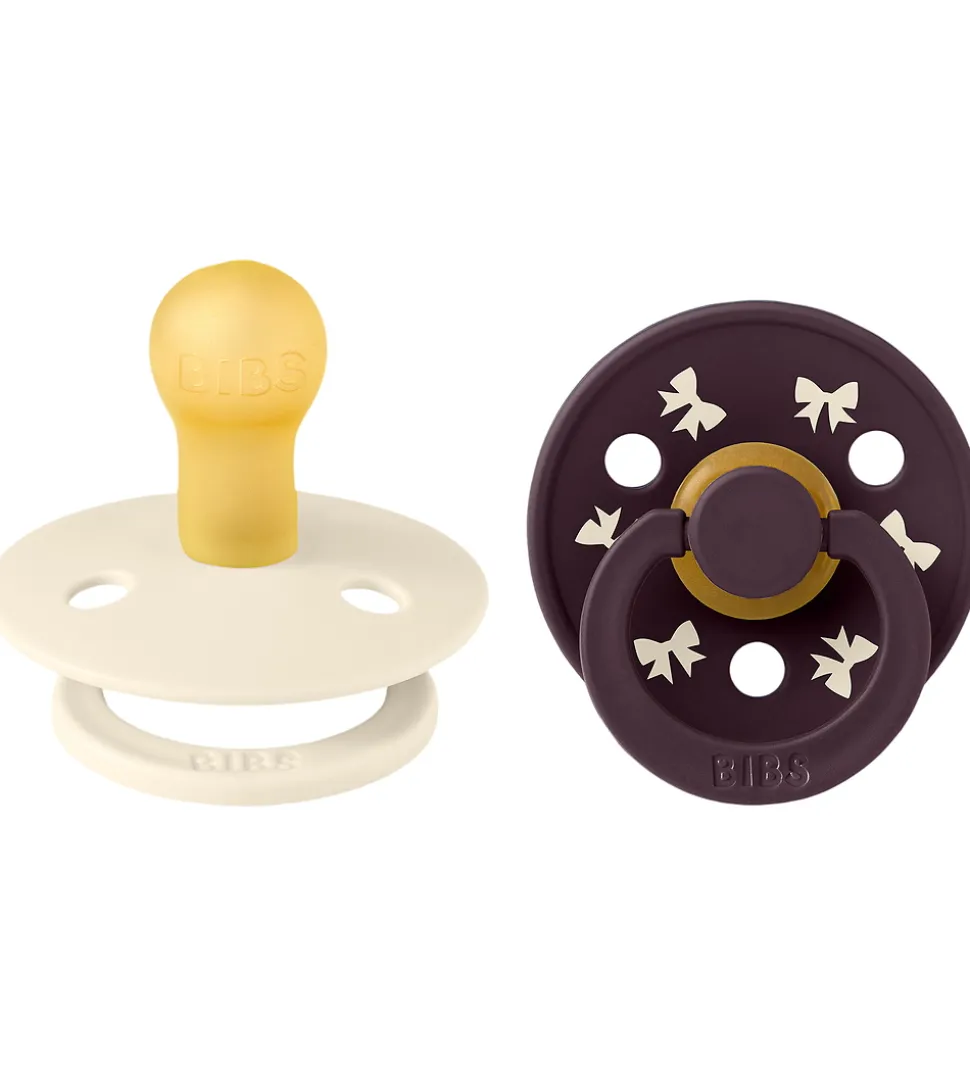 BIBS Colour Sutter - Str. 1 - 2-pak - Holiday Bow - Ivory/Plum