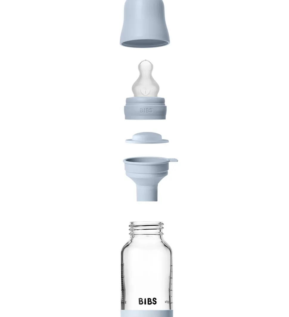 BIBS Sutteflaske - 120 ml - Glas/Silikone - Baby Blue