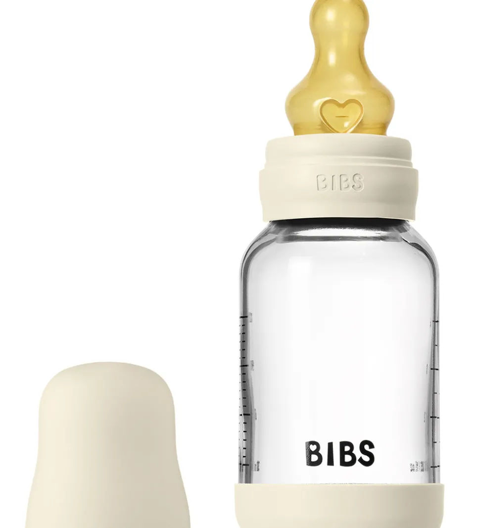 BIBS Sutteflaske - 120 ml - Glas/Naturgummi - Ivory