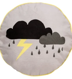 Bloomingville Pude - Ø50 cm - Grå/Gul m. Skyer