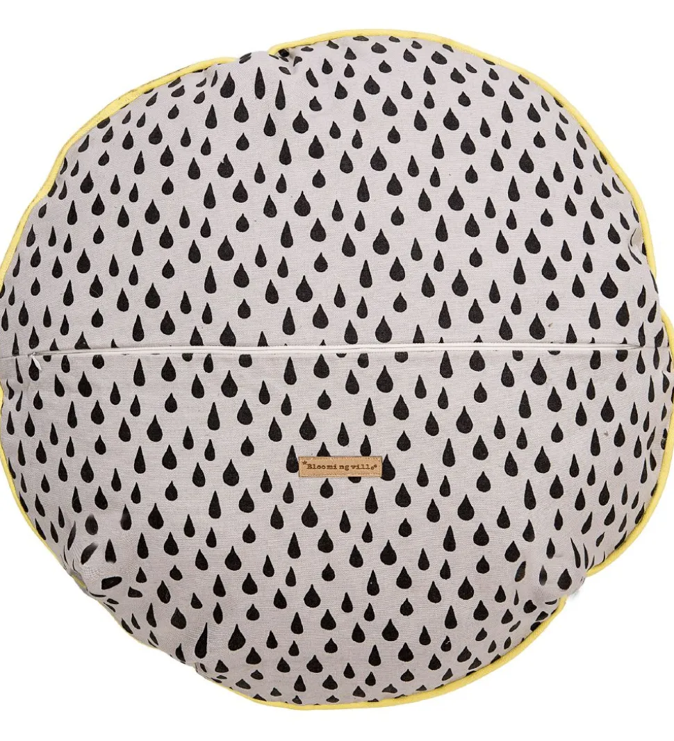 Bloomingville Pude - Ø50 cm - Grå/Gul m. Skyer