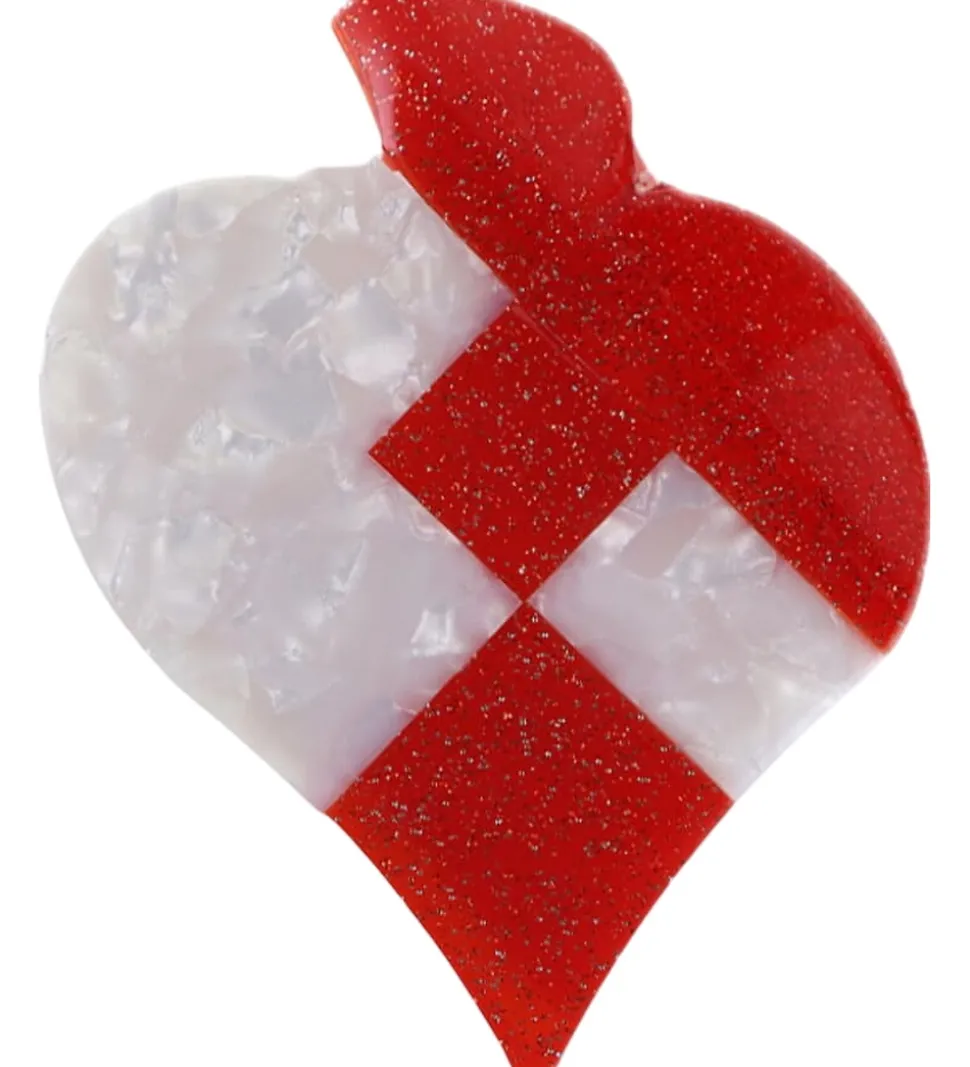 By Stær Hårklemme - Julehjerte - 9x5 cm - Hvid/Rød