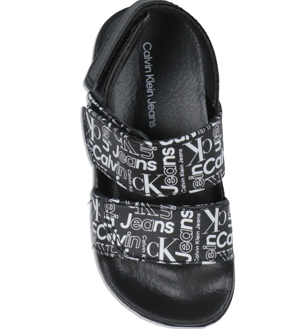 Calvin Klein Badesandaler - Velcro - Sort m. Hvid