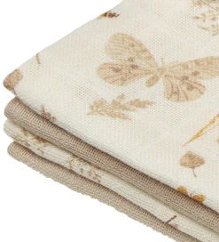 Cam Cam Vaskeklude - 4-pak - Latte/Beige m. Blade/Sommerfugle