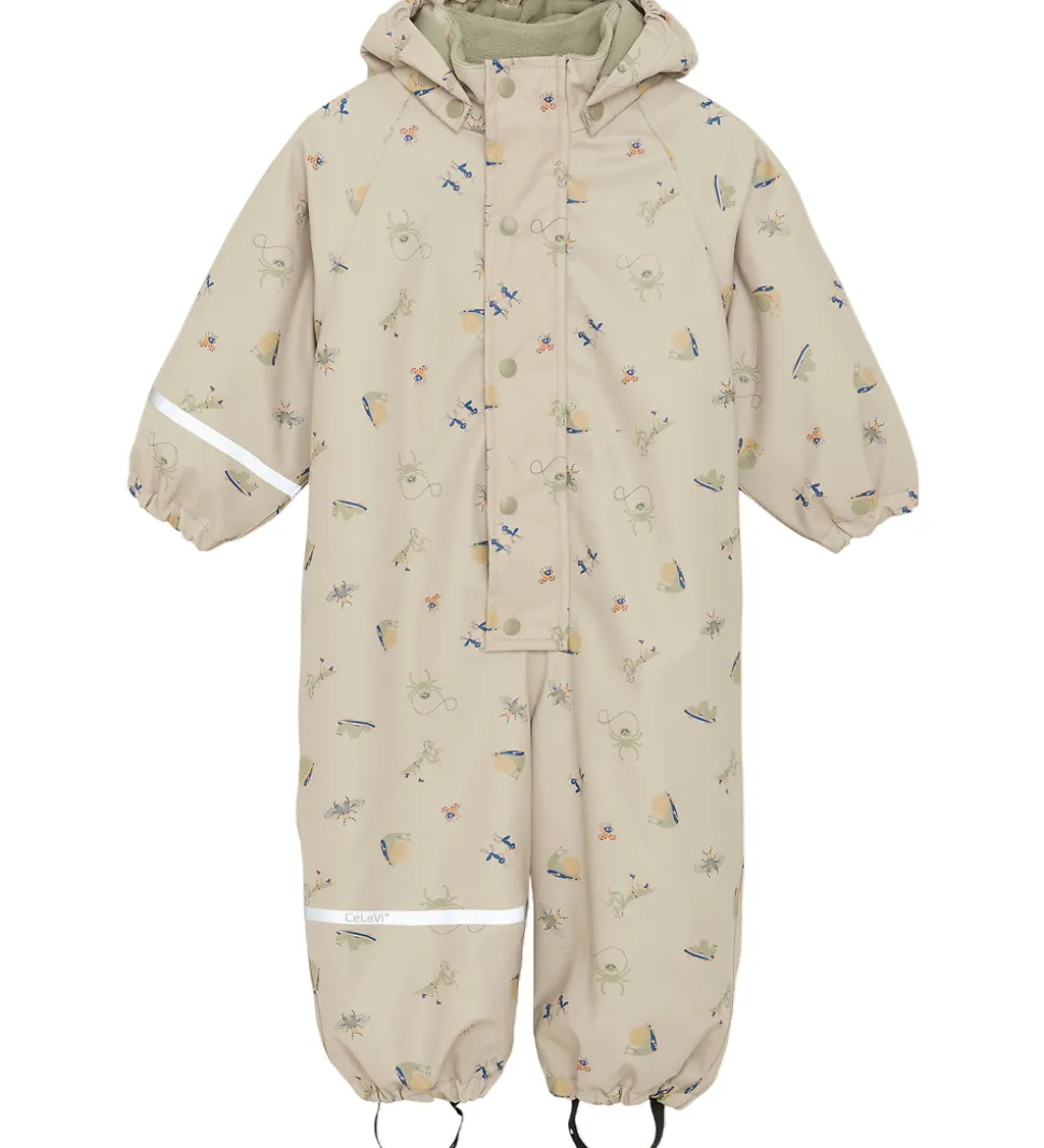 CeLaVi Regndragt m. Fleece - PU - White Pepper m. Print