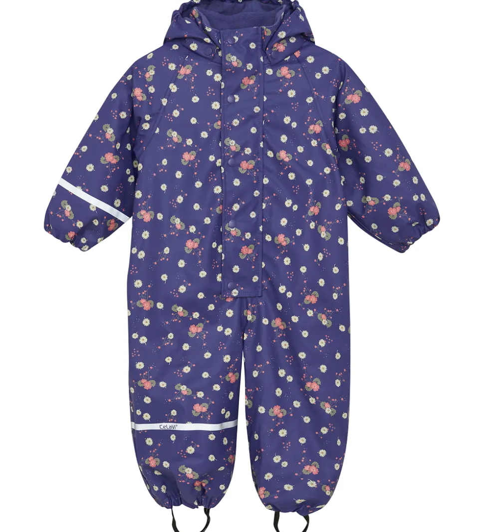 CeLaVi Regndragt m. Fleece - PU - Skipper Blue m. Print