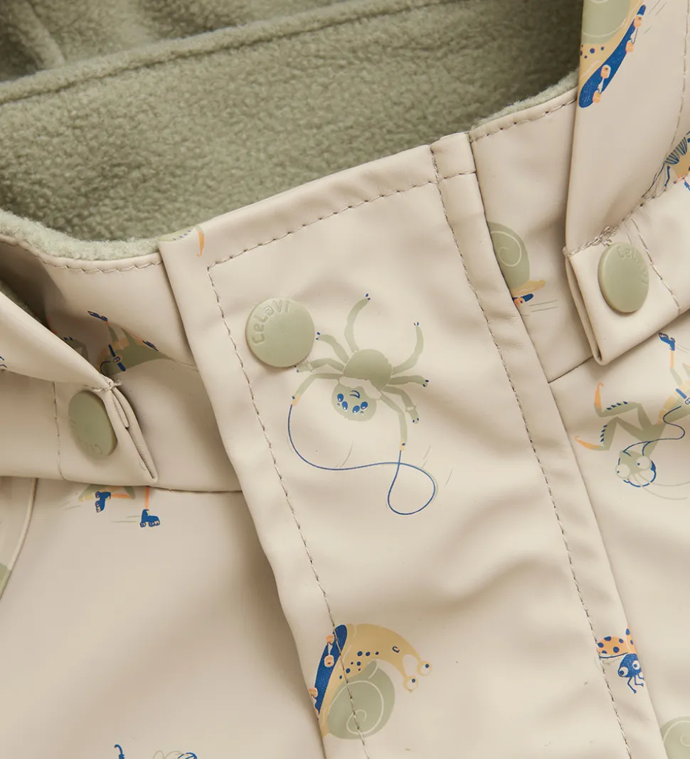 CeLaVi Regntøj m. Seler/Fleece - Recycle PU - White Pepper m. Pr