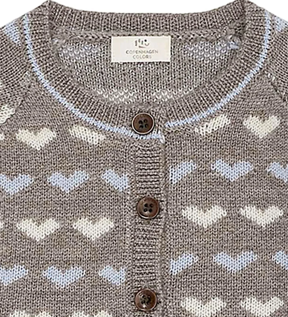 Copenhagen Colors Cardigan - Strik - Naturalmel/Dusty Blue Comb