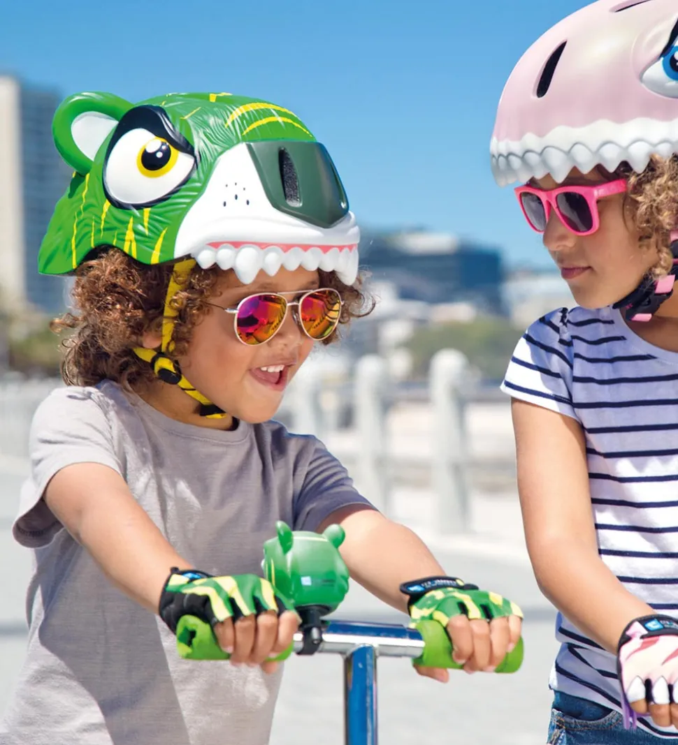 Crazy Safety Cykelhjelm m. Lys - Tiger - Grøn