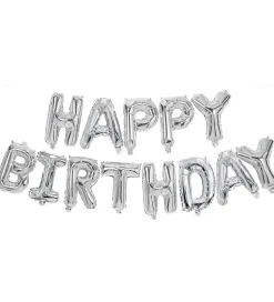 Decorata Party Foileballoner - 340 cm - Happy Birthday - Sølv