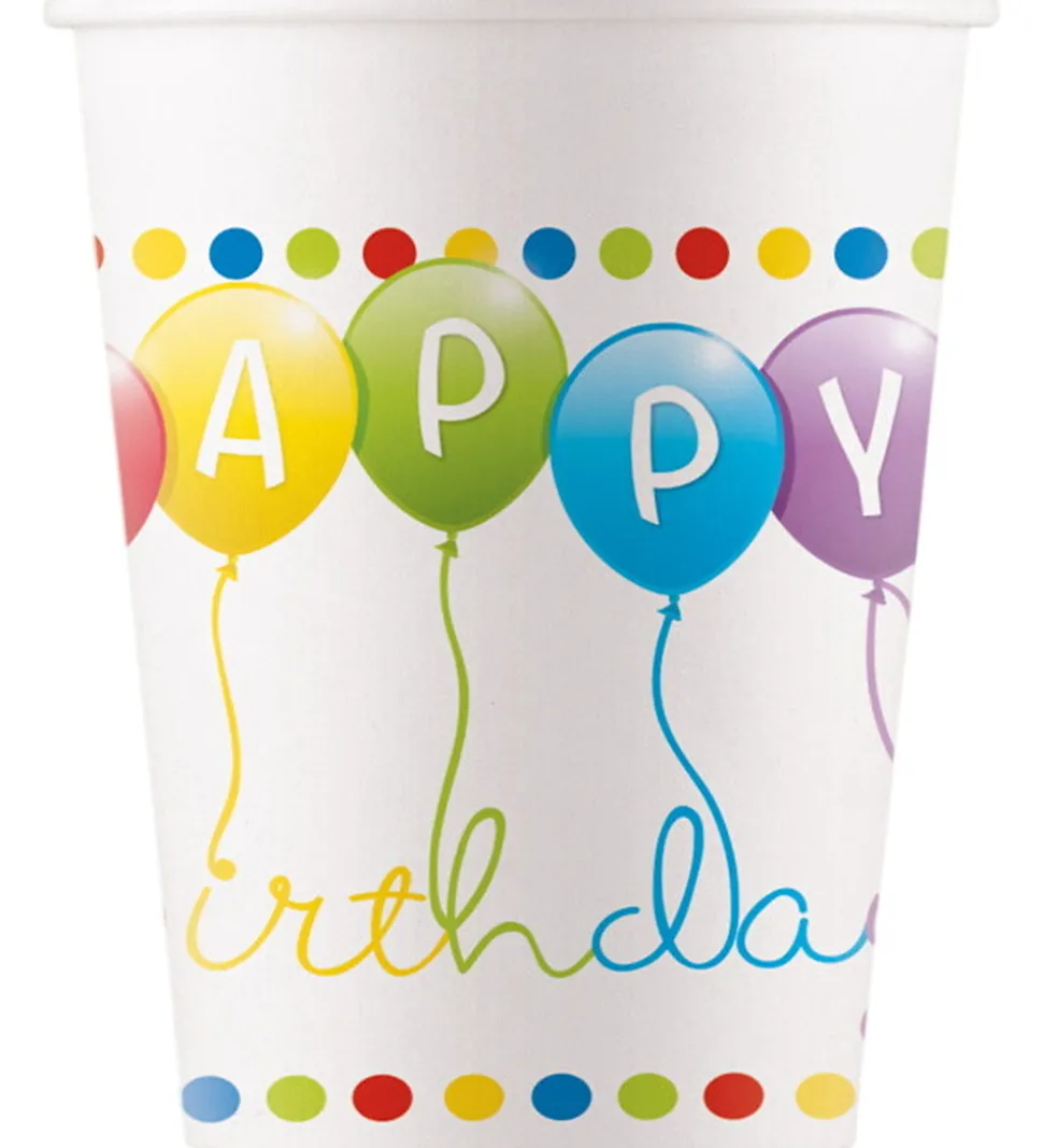 Decorata Party Papkrus - 8-pak - 200 ml - Happy Birthday Streame