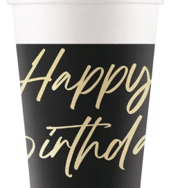 Decorata Party Papkrus - 8-pak - 200 ml - Elegant Happy Birthday