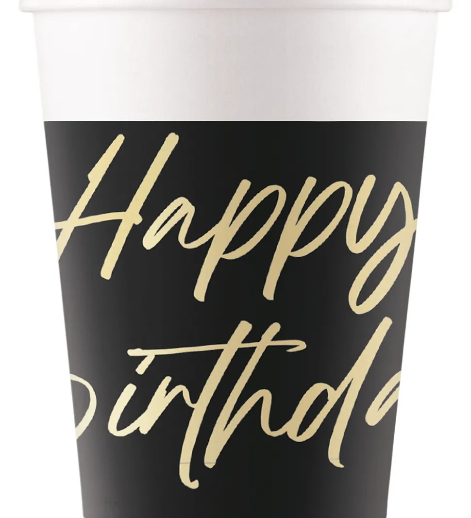 Decorata Party Papkrus - 8-pak - 200 ml - Elegant Happy Birthday