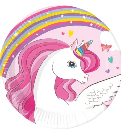 Decorata Party Paptallerkner - 8-pak - 23 cm - Unicorn Rainbow C