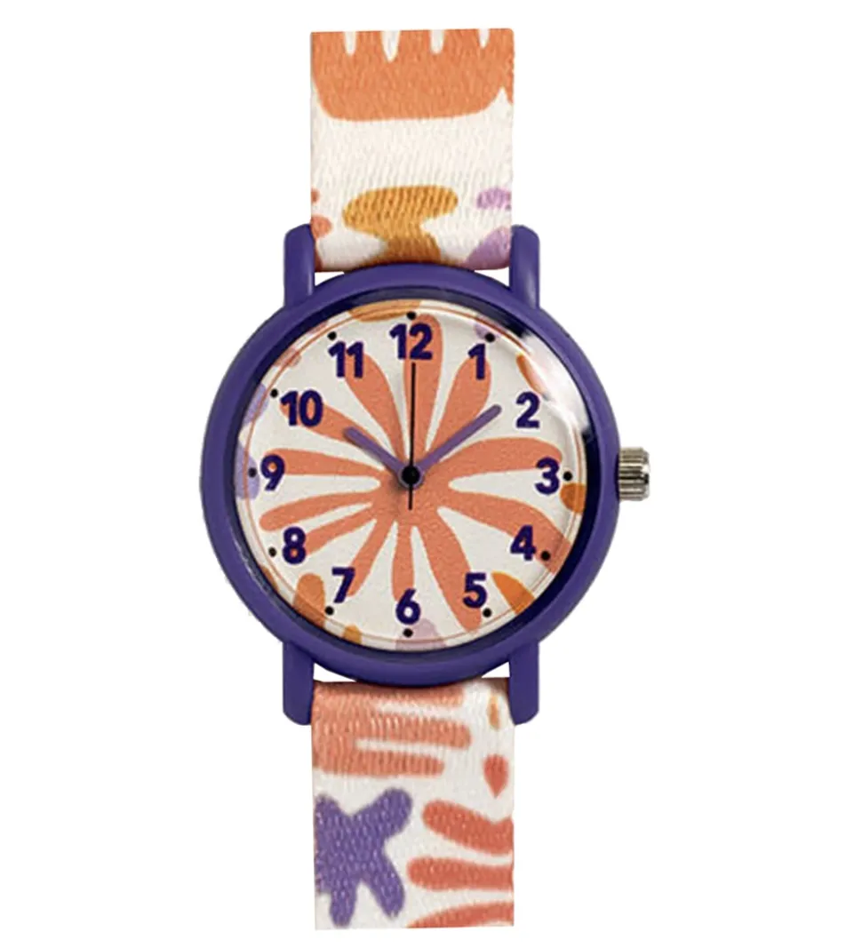 Djeco Armbåndsur - Montre Feuilles - Lilla/Orange/Hvid