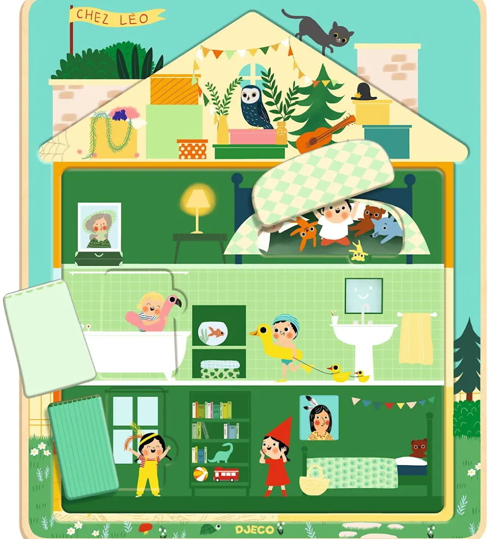 Djeco Puslespil - Træ - 12 Brikker - Hus I 3 Lag