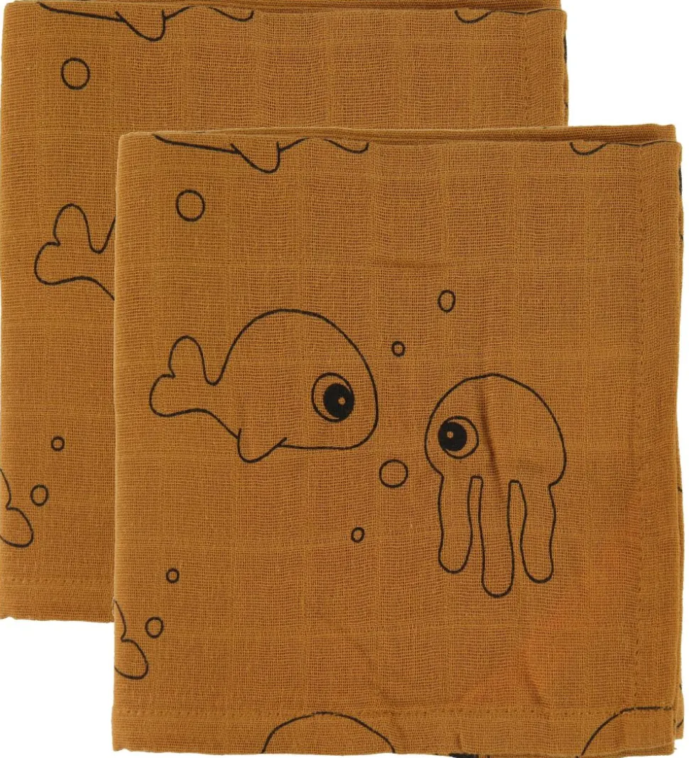 Done By Deer Babysvøb - 120x120 - 2 stk - Sea Friends - Mustard