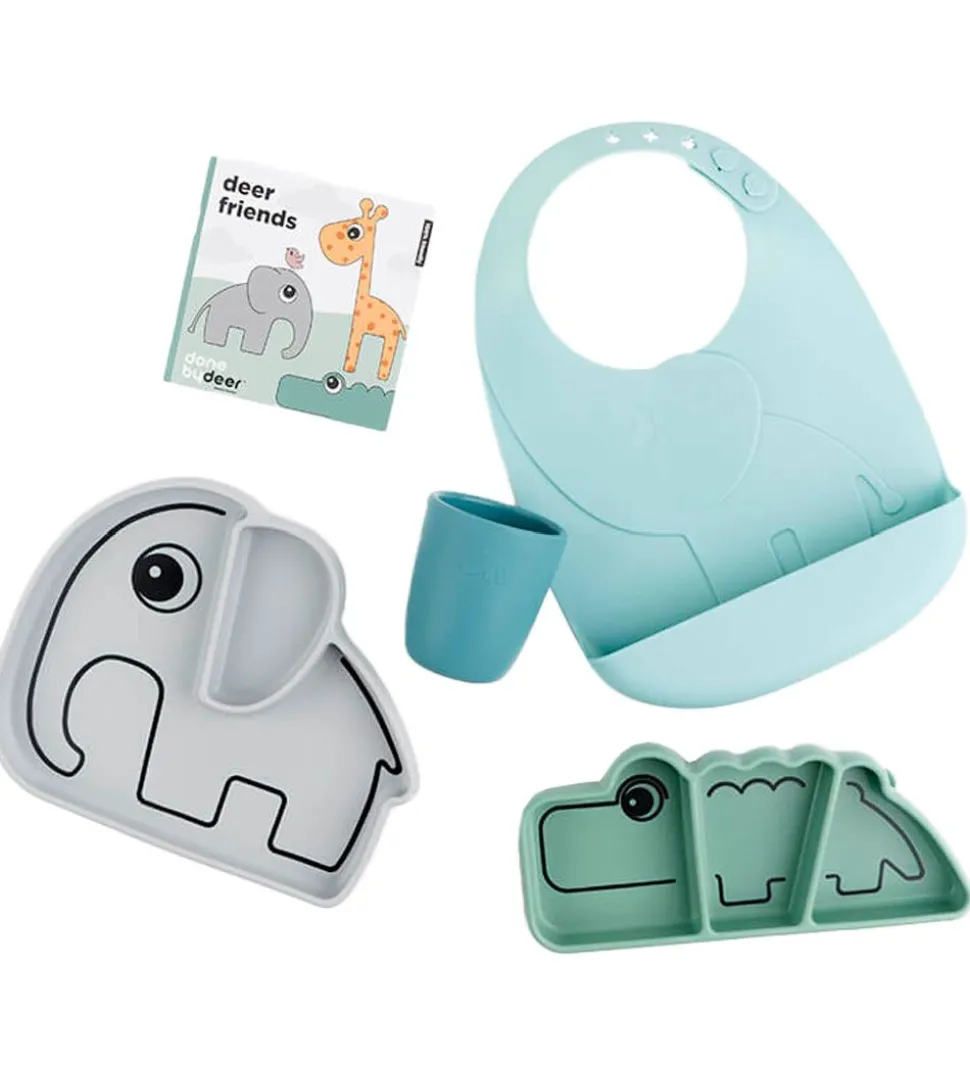 Done By Deer Spisesæt - 5 dele - Stick & Stay - Blue Mix