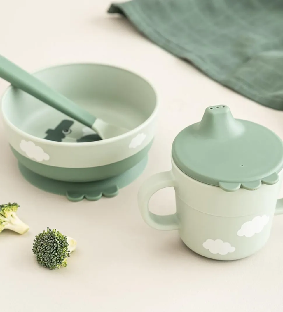 Done By Deer Spisesæt - Foodie - 3 Dele - Happy Clouds Green