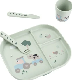 Done by Deer Spisesæt m. Sugekop - 4 Dele - Tiny Farm Grøn