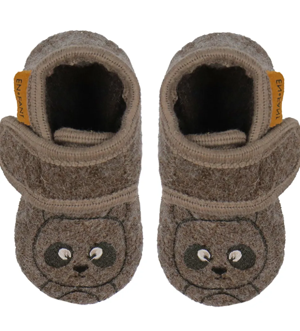 En Fant Hjemmesko - Uld - Chocolate Brown m. Bjørn