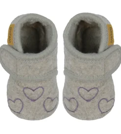 En Fant Hjemmesko - Uld - Grape Shake m. Hjerter