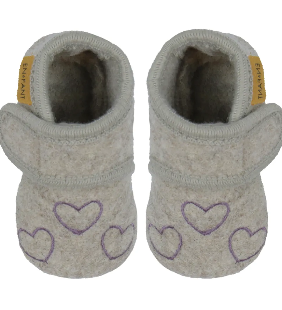 En Fant Hjemmesko - Uld - Grape Shake m. Hjerter