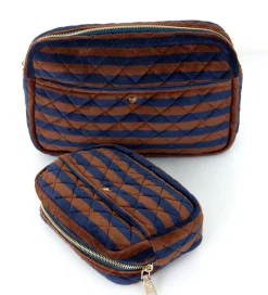 Fan Palm Toilettaske - Medium - Quiltet - Blues & Stripes