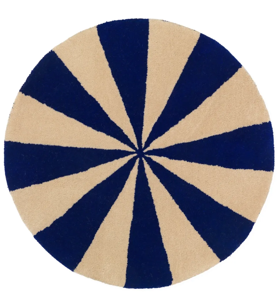 ferm Living Gulvtæppe - Uld - Ø: 70 cm - Blå/Hvid