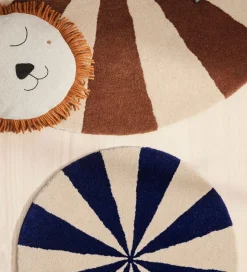 ferm Living Gulvtæppe - Uld - Ø: 70 cm - Blå/Hvid