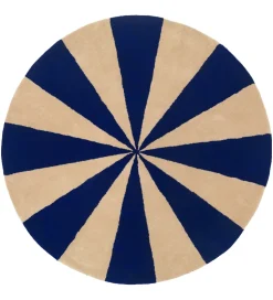 ferm Living Gulvtæppe - Uld - Ø: 130 cm - Blå/Hvid