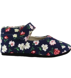Fuzzies Ballerina Hjemmesko - Flora - Navy m. Blomster