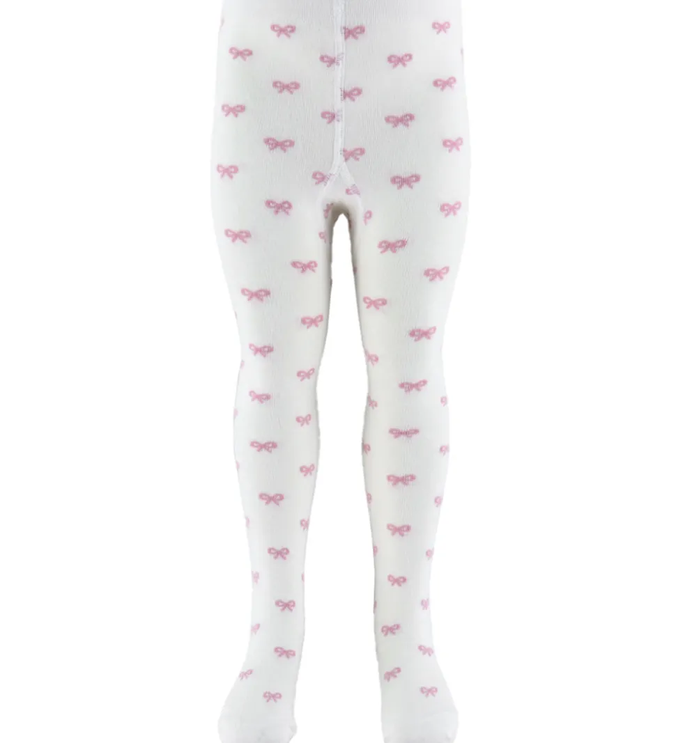 Fuzzies Strømpebukser - Hvid/Rosa m. Sløjfer