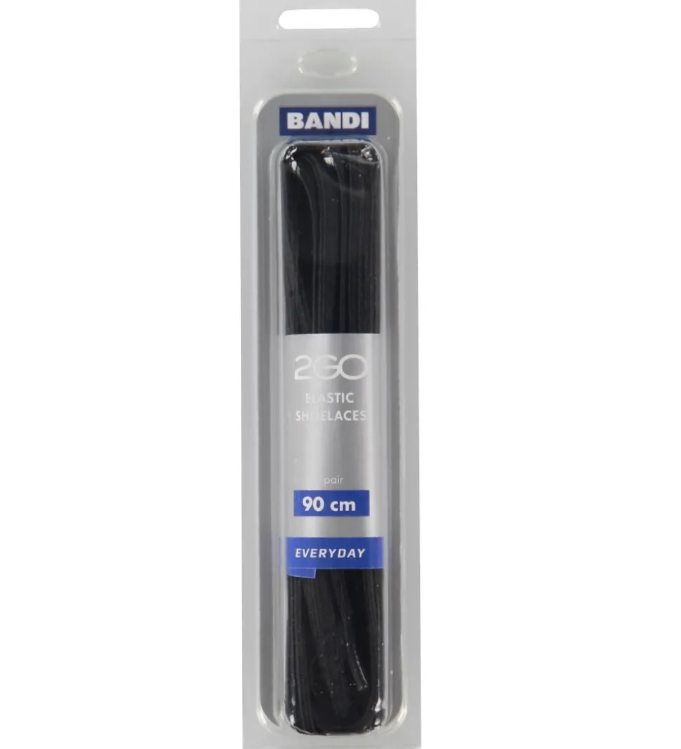 2GO Elastiske Snørebånd - 90 cm - 1 Par - Sort