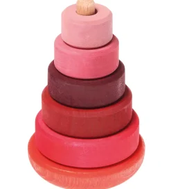 Grimms Trælegetøj - Stabletårn - 6 Dele - Rød/Rosa