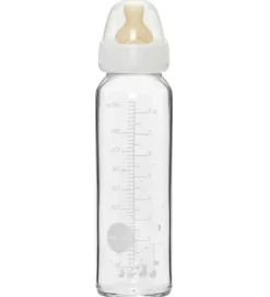 Hevea Sutteflaske - 240 ml - Glas/Naturgummi - Hvid