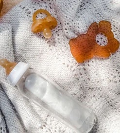 Hevea Sutteflaske - 240 ml - Glas/Naturgummi - Hvid