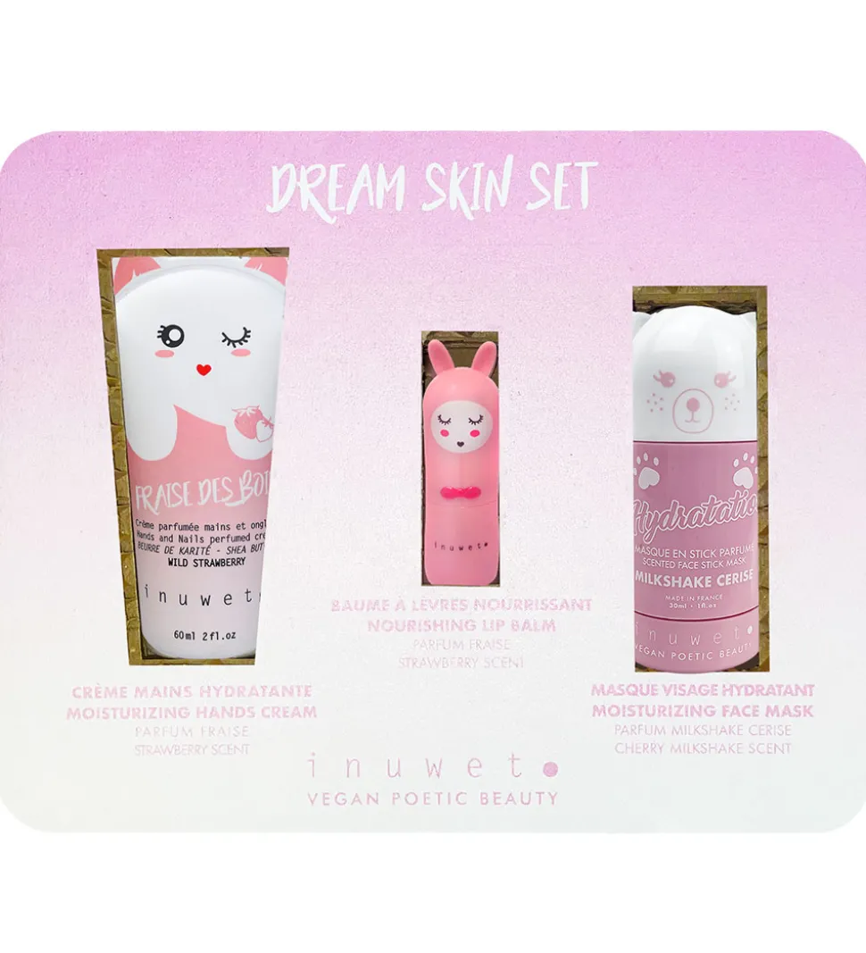 Inuwet Gavesæt - Håndcreme/Læbepomade/Ansigtsmaske - Pink