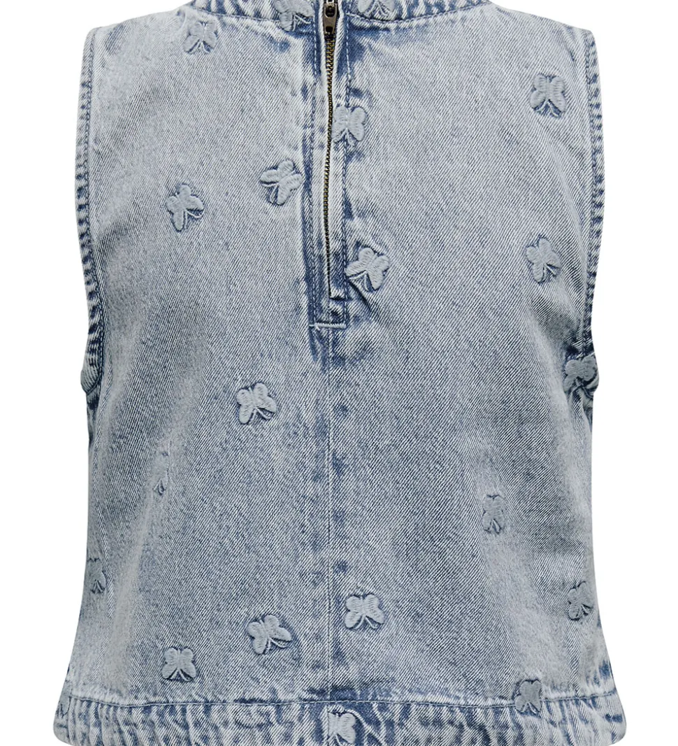Kids Only Top - KogFreja - Lyseblå Denim/Sommerfugl