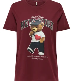 Kids Only T-shirt - KogLina - Bear O-Neck Top - Cabernet/New Yor
