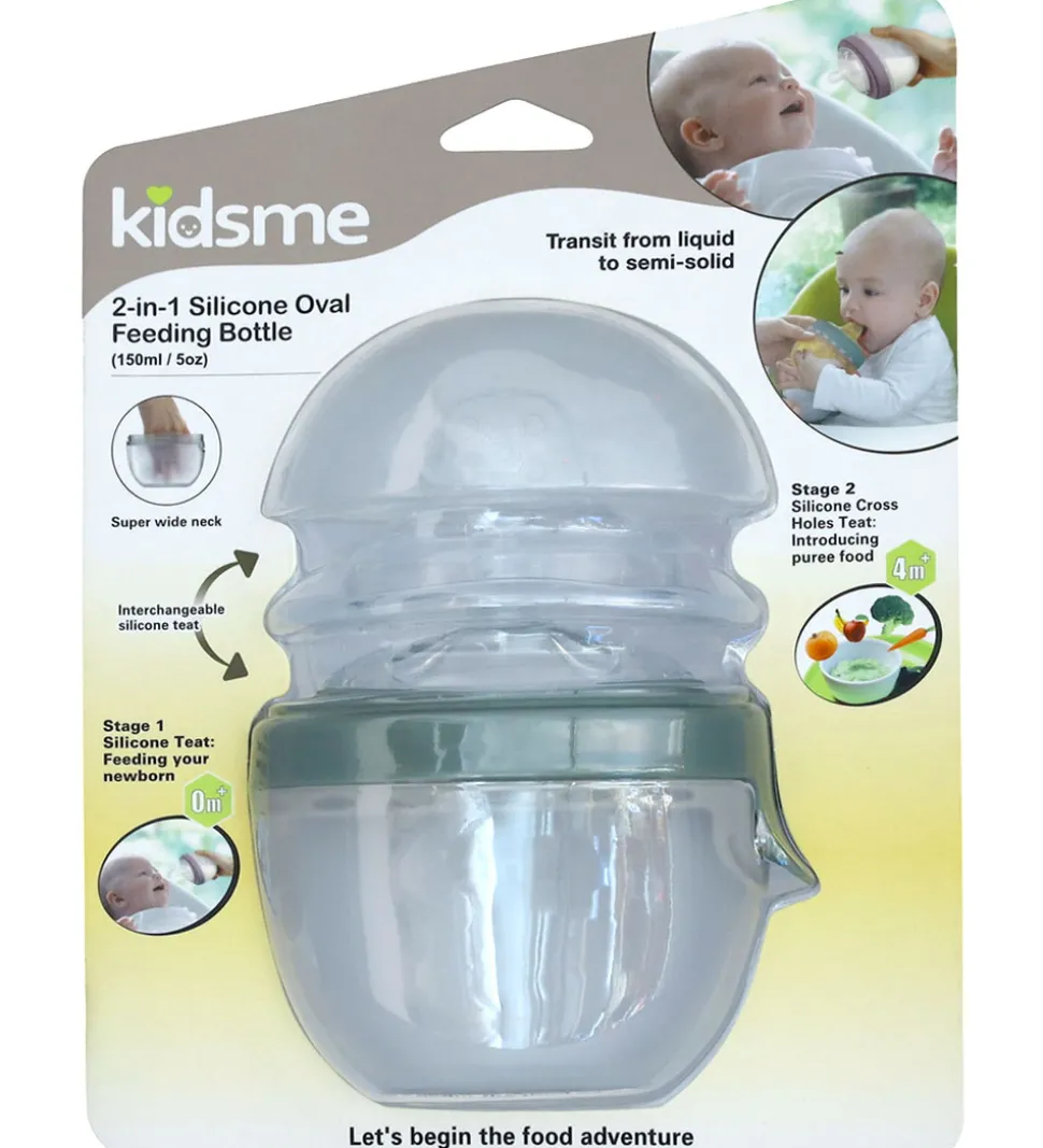 KidsMe Sutteflaske/Food Feeder - 2-i-1 - 150ml - Silikone - Gray