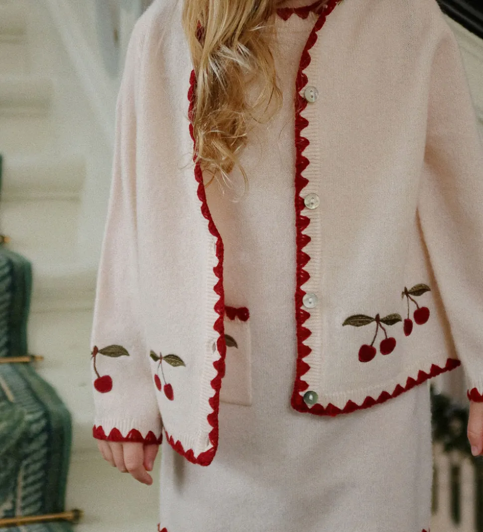 Konges Sløjd Cardigan - Uld - Collette - Off White m. Kirsebær