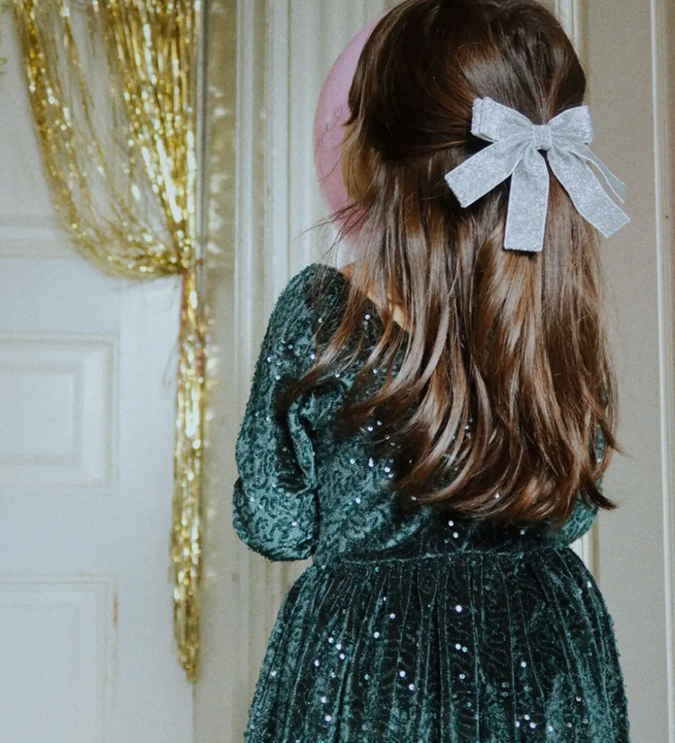 Konges Sløjd Hårsløjfe - 10 cm - Sølv m. Glimmer