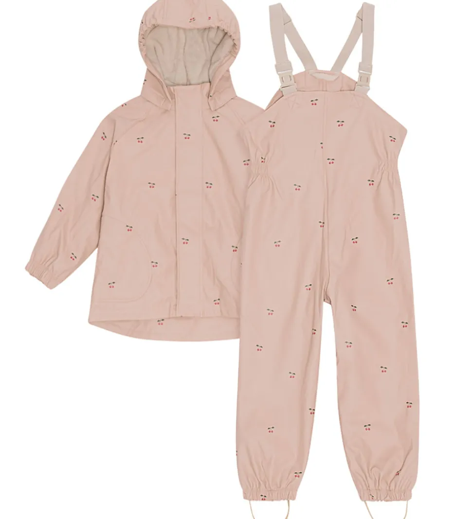 Konges Sløjd Regntøj m. Seler/Fleece - PU - Rainy Palme - Cherry