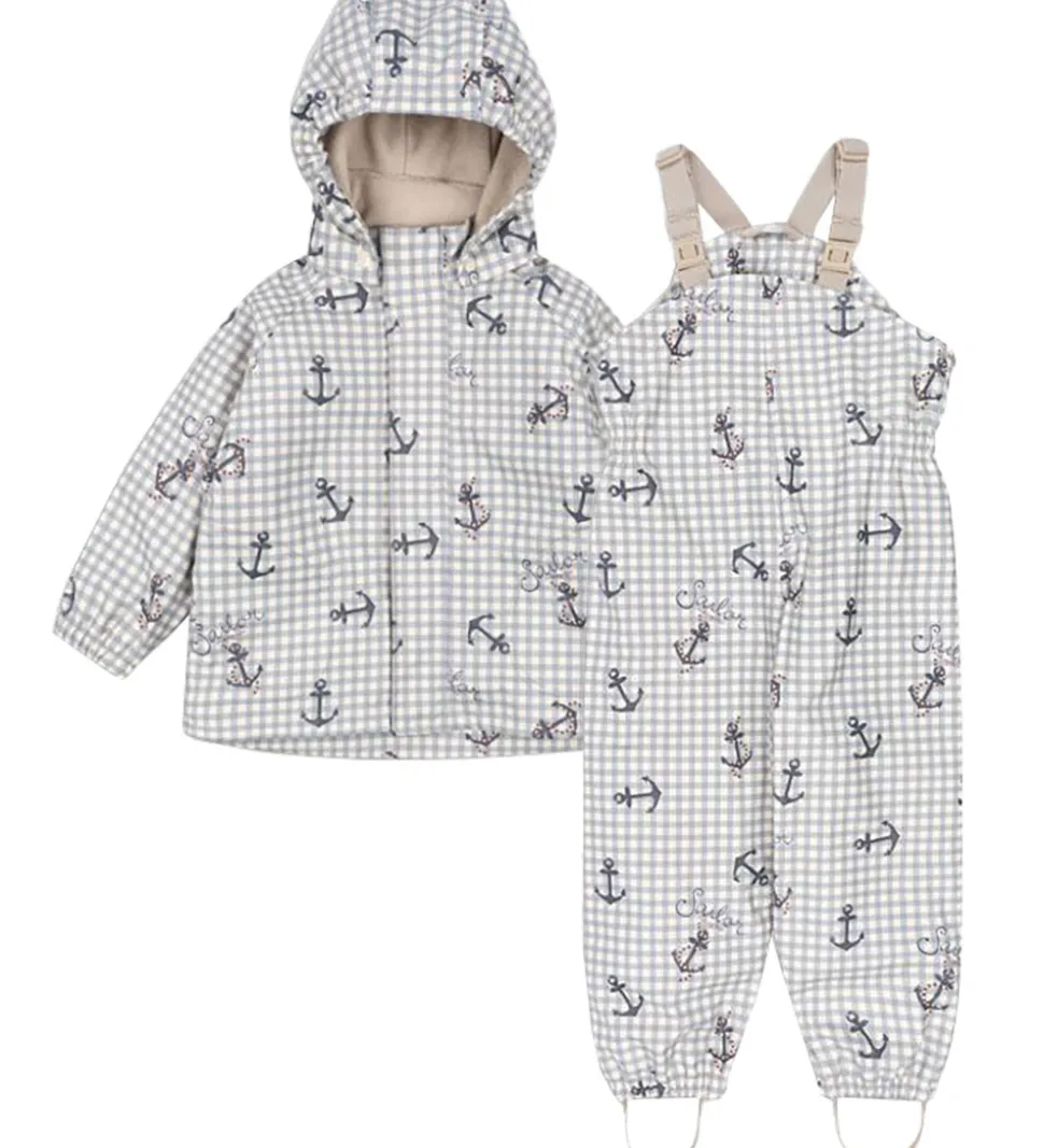 Konges Sløjd Regntøj m. Seler/Fleece - PU - Palme - Sailor Check