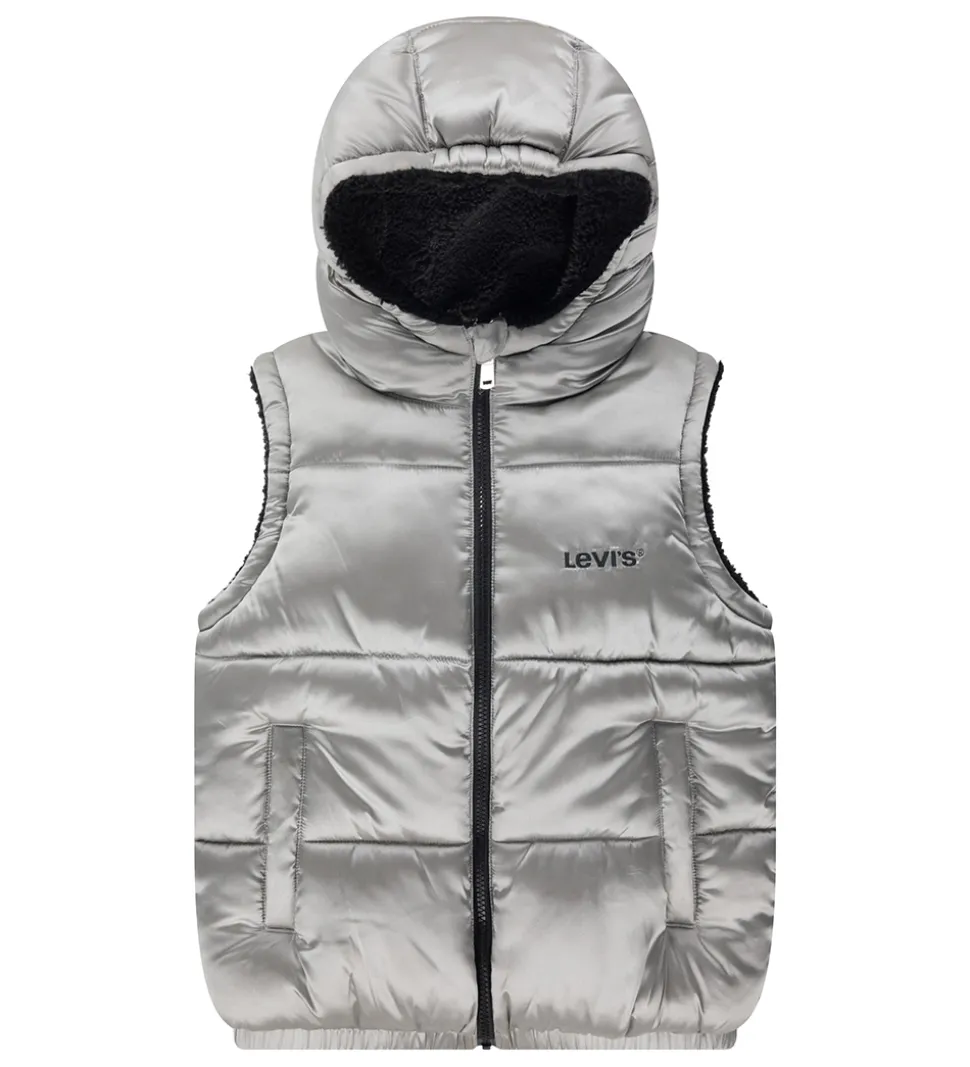 Levis Dynevest m. Fleece - Vendbar - Sølv/Sort