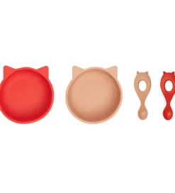 Liewood Spisesæt - Silikone - 4 Dele - Evan - Cat Apple Red/Tusc