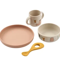 Liewood Spisesæt - Silikone - 4 Dele - Vivi - Cats and Dogs/Sand